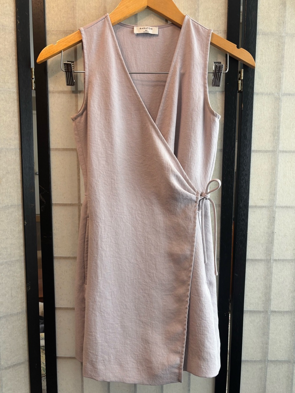 ARITZIA BABATON Sigge Wrap Romper in Lilac Fog.